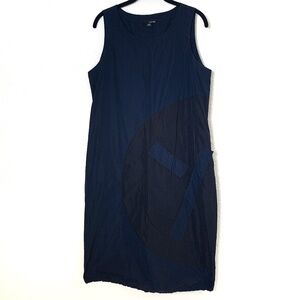 Sun Kim Dress XS Navy Blue Parachute Bubble Hem Lagenlook Artsy Modest